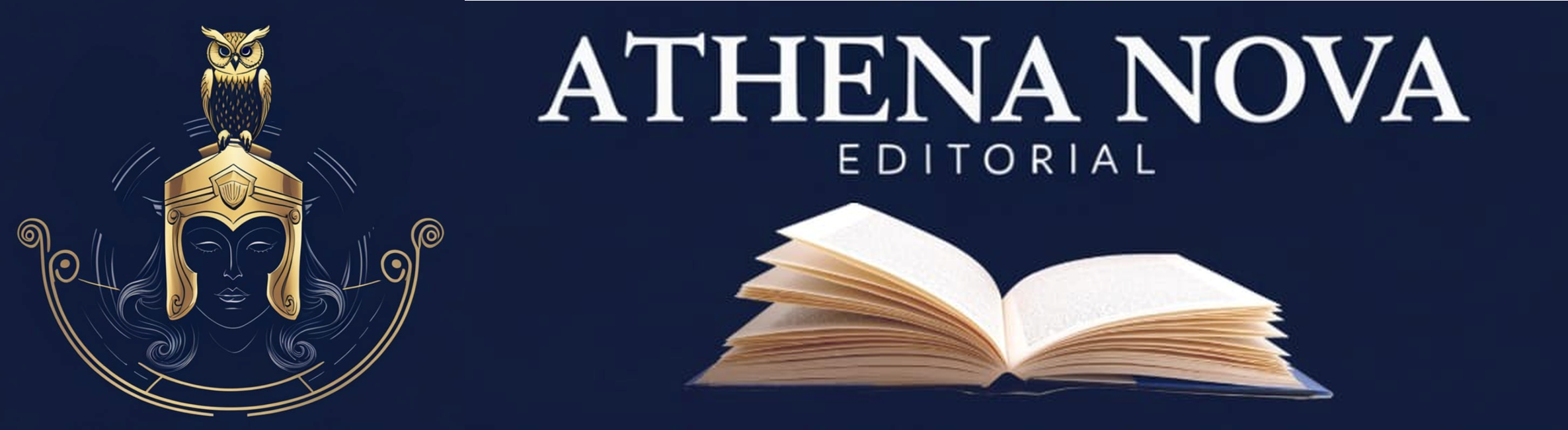 Logo de Editorial Athena Nova. Contiene un yelmo ateniense con un búho encima